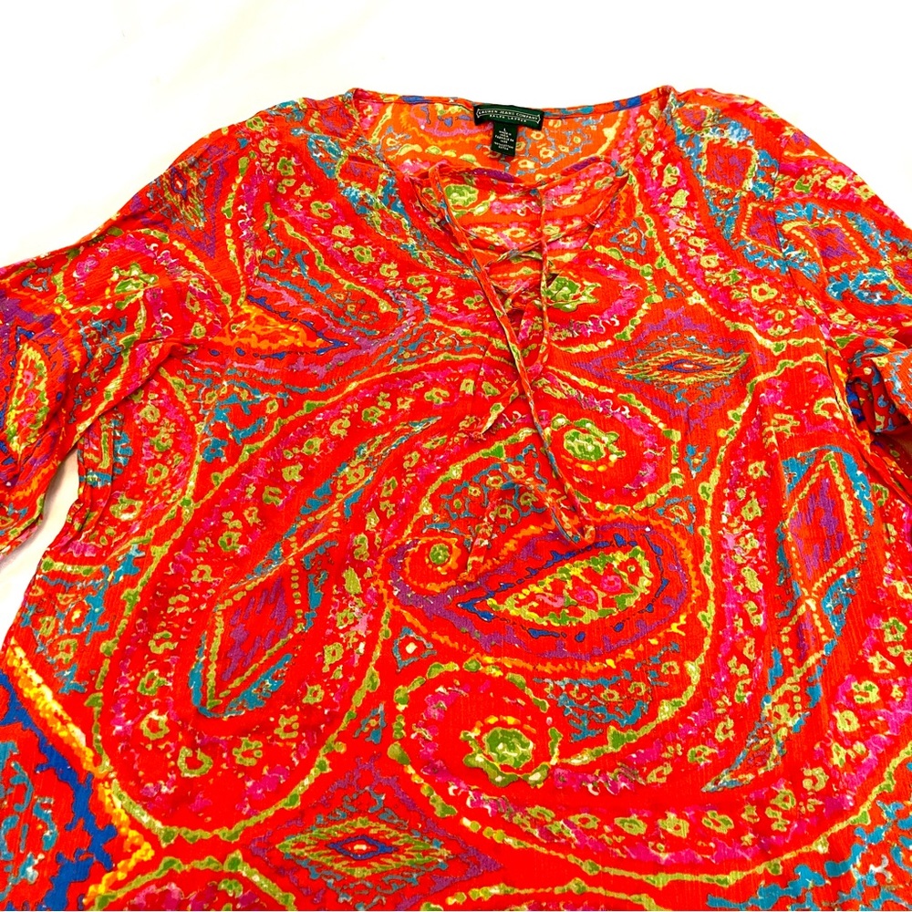 Ralph Lauren -Lauren Jeans Company Boho Chic 100% Cotton Peasant Blouse Ladies L - Picture 8 of 12